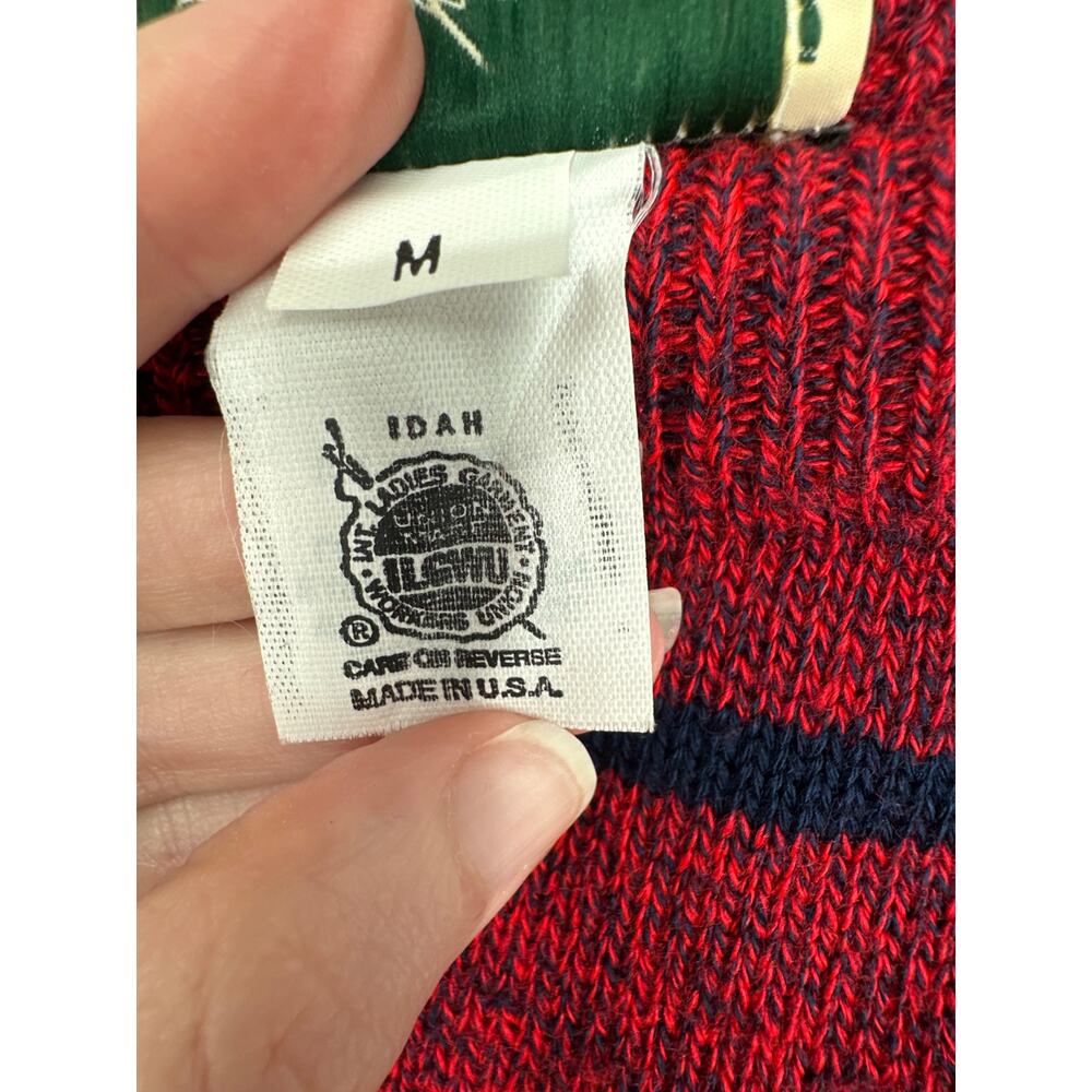 Vintage Skirt Womens Medium Red Striped Midi Navy Blue Knit Cotton Made USA - Picture 4 of 7